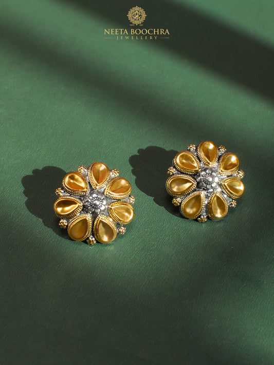 Nitya 925 Silver Two Tone Pear Earrings