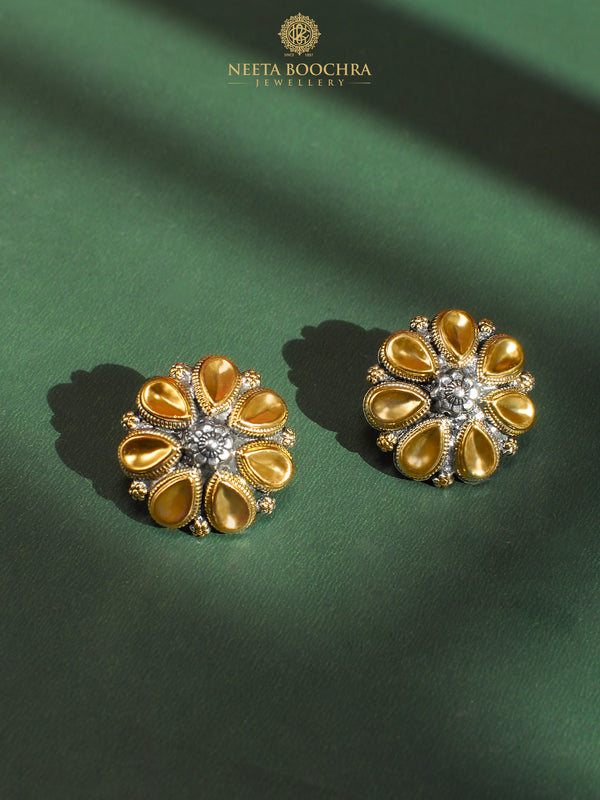 Nitya 925 Silver Two Tone Pear Earrings alternate view