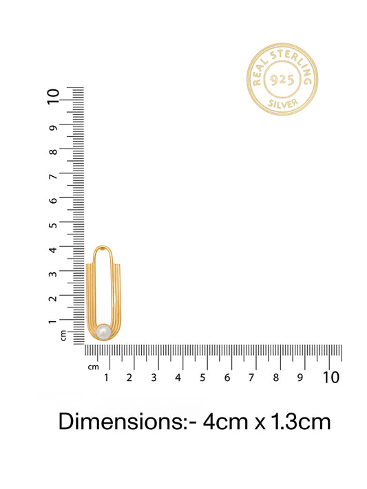 Nitya 925 Silver Gold Plated  Modern Earrings with Freshwater Pearl