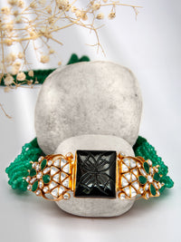 Midnight Sparkle : 925 Silver Moissanite Necklace with Black Carved Stone view 1
