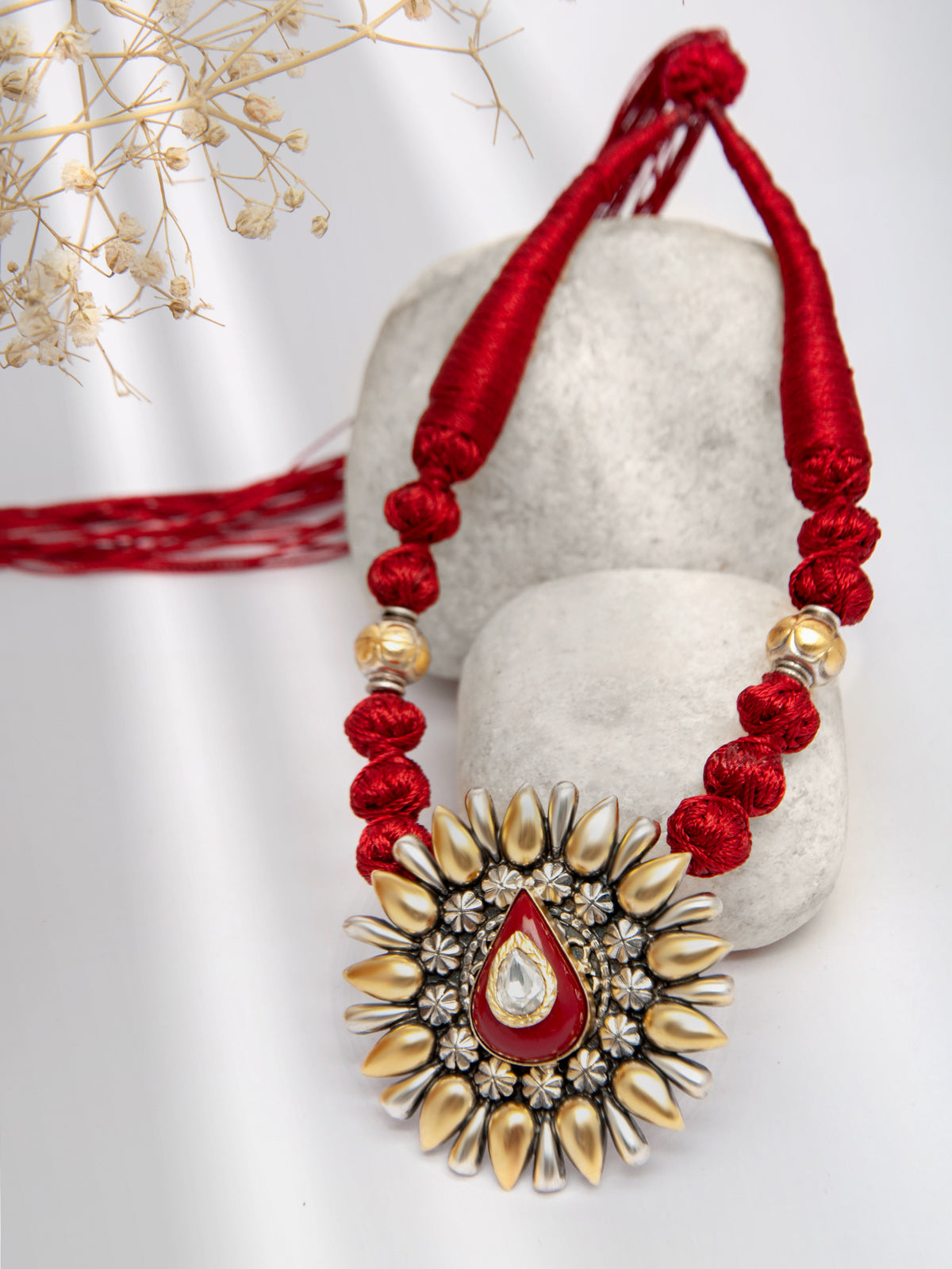 Crimson Coral Cascade: 925 Silver Red Coral Necklace view 1