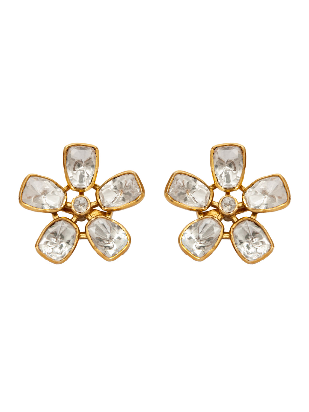 Golden Blossom Moissanite Studs: 925 Sterling Silver Gold Plated view 2