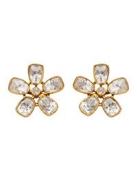 Golden Blossom Moissanite Studs: 925 Sterling Silver Gold Plated view 2