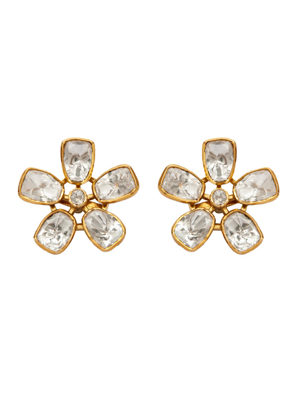 Golden Blossom Moissanite Studs: 925 Sterling Silver Gold Plated alternate