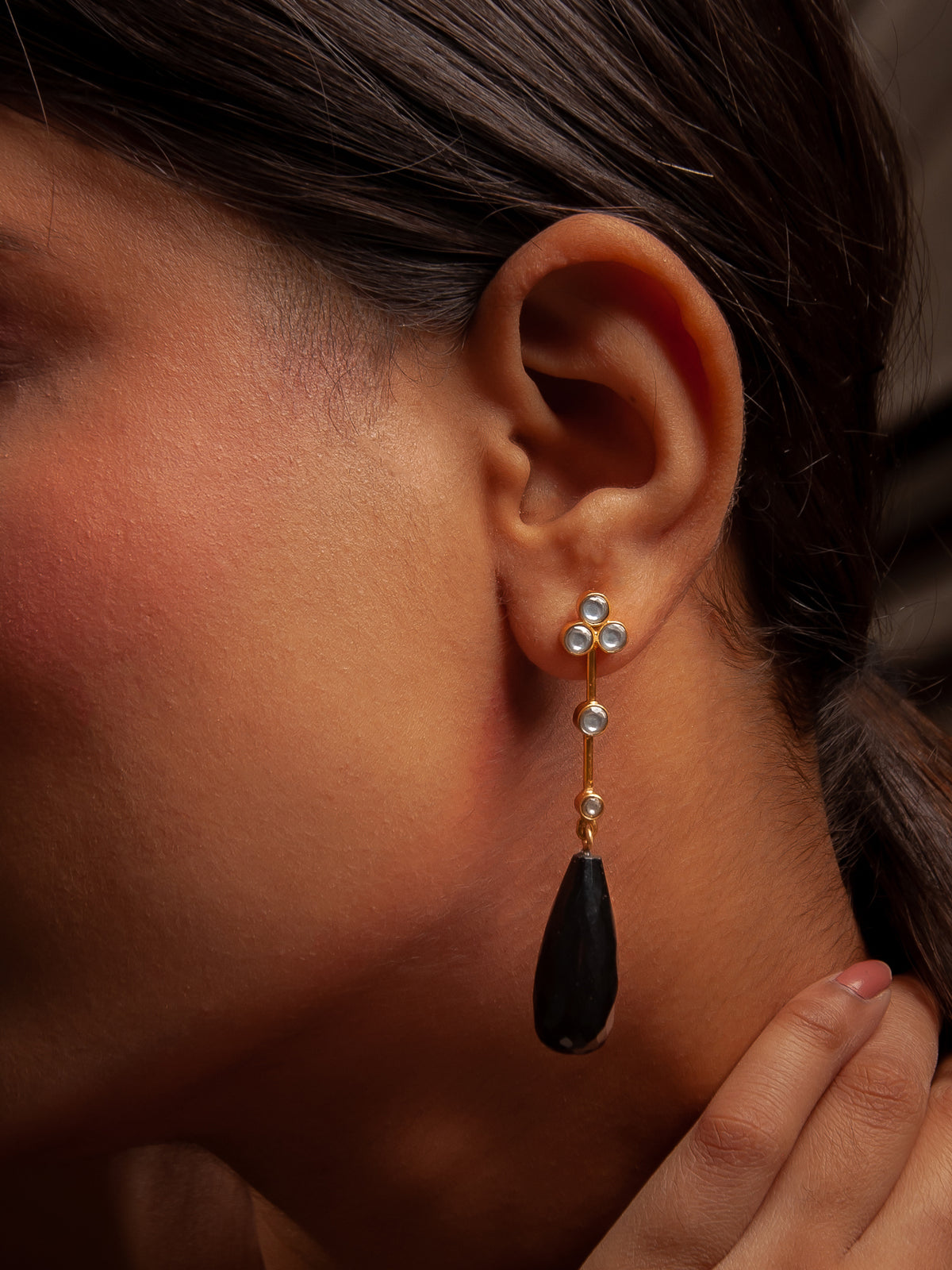 Onyx Briolette Drop Kundan Delights view 1