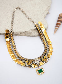 Verdant Harmony: 925 Silver Classic Two Tone Necklace with Moissanite and Green Onyx Gemstone Motif view 1