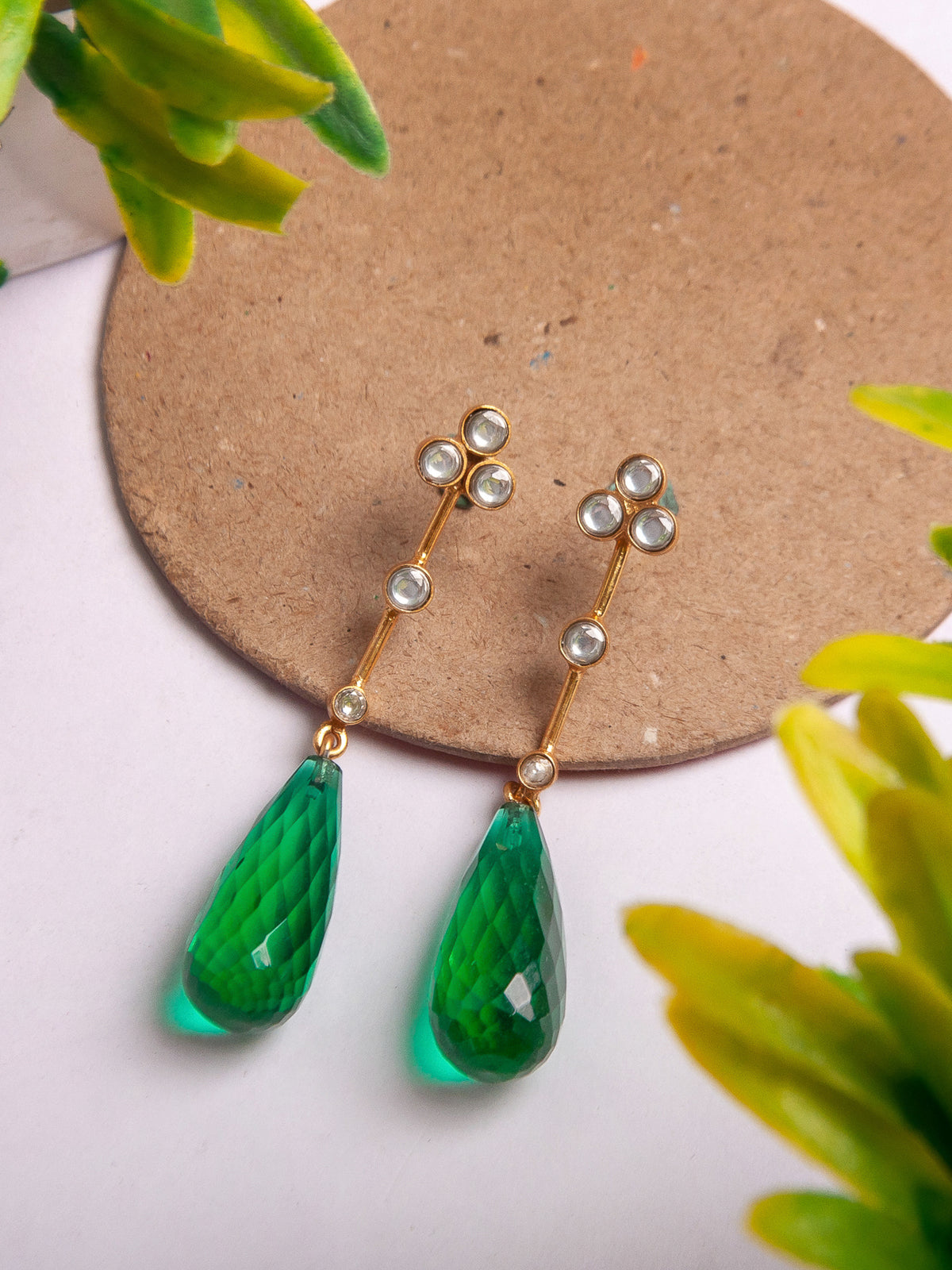 Green Briolette Drop Kundan Delights view 2