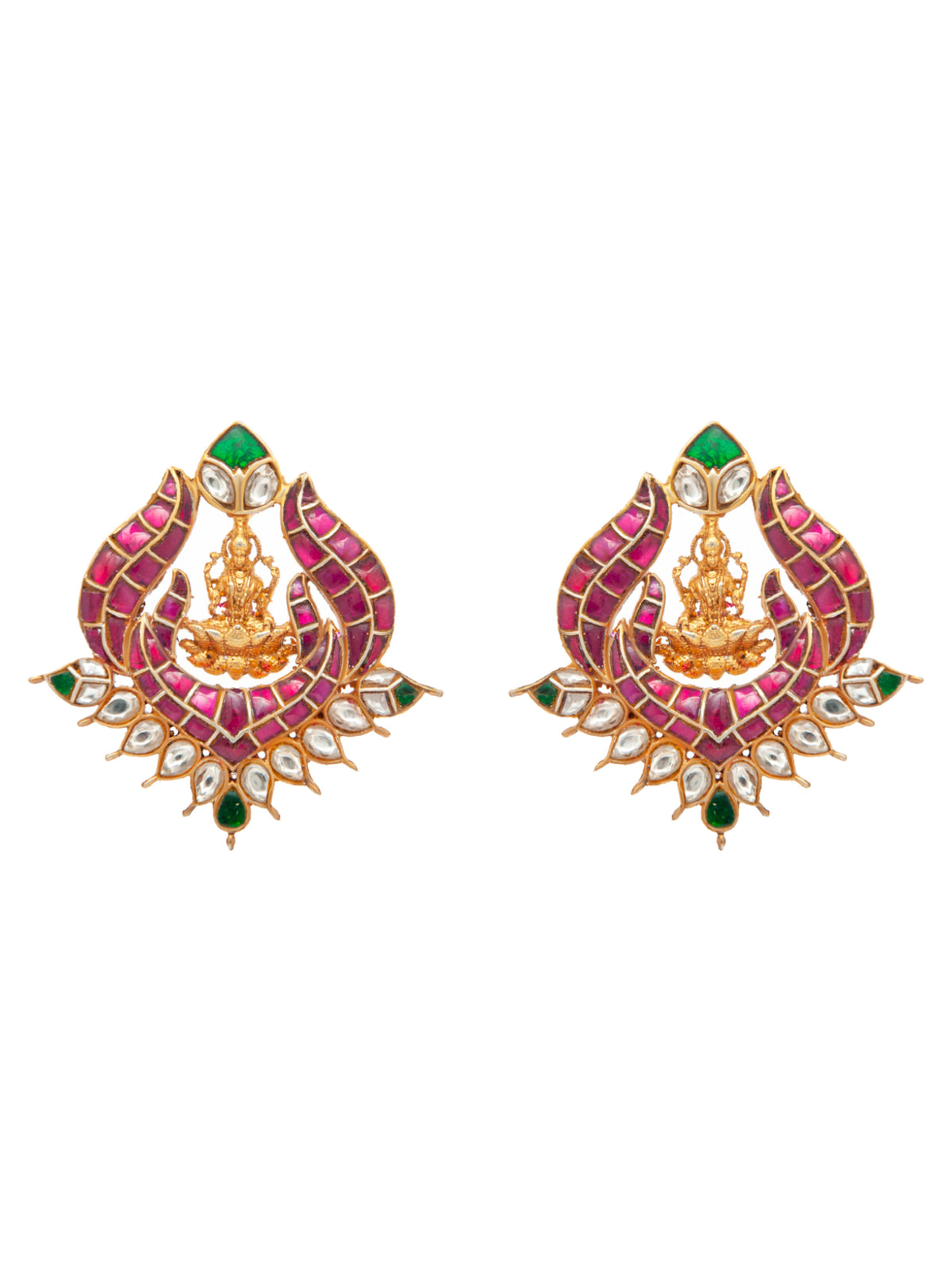 Swarna Mandir Kundan Earrings: 925 Sterling Silver Gold Plated view 2