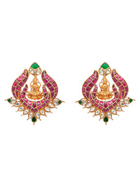 Swarna Mandir Kundan Earrings: 925 Sterling Silver Gold Plated view 2