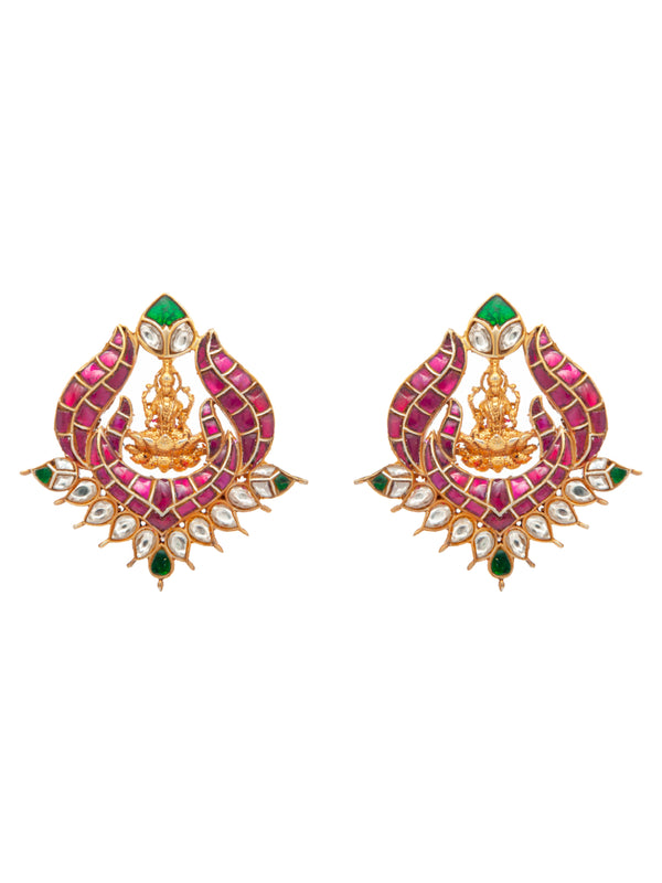 Swarna Mandir Kundan Earrings: 925 Sterling Silver Gold Plated alternate