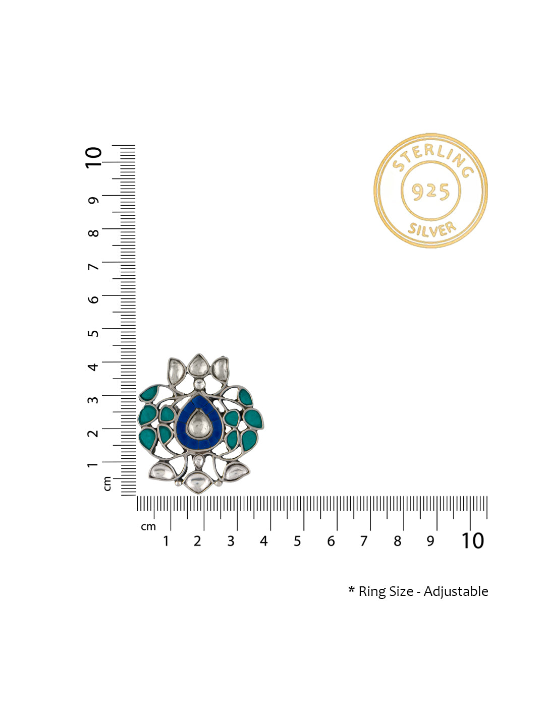 Multicolored Kundan Adjustable Ring view 3