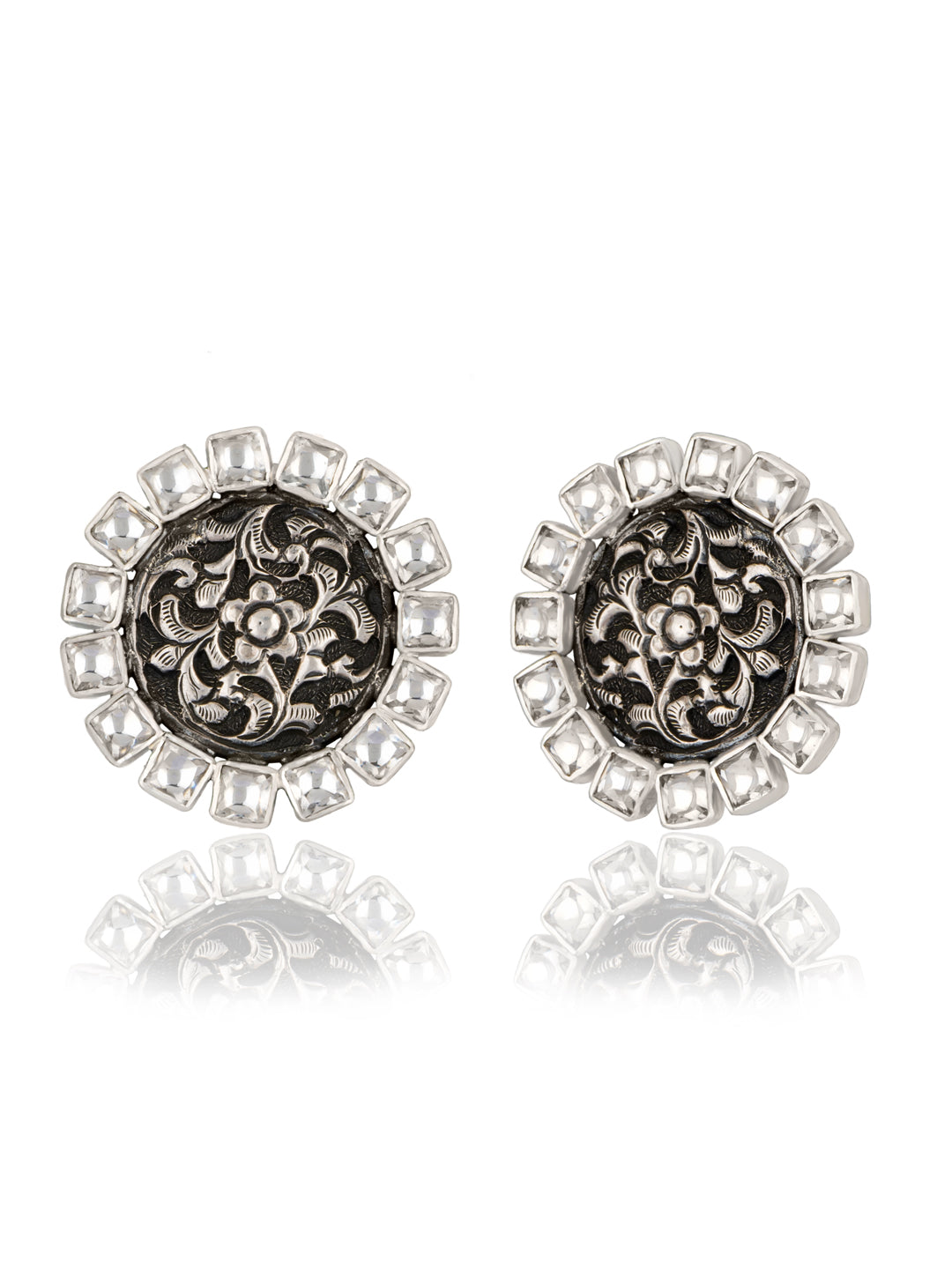 925 Sterling Silver Chitai Kundan Studs view 1