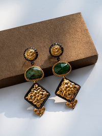 NB Signature Green Sapphire Dual Tone Chitai Earrings view 3