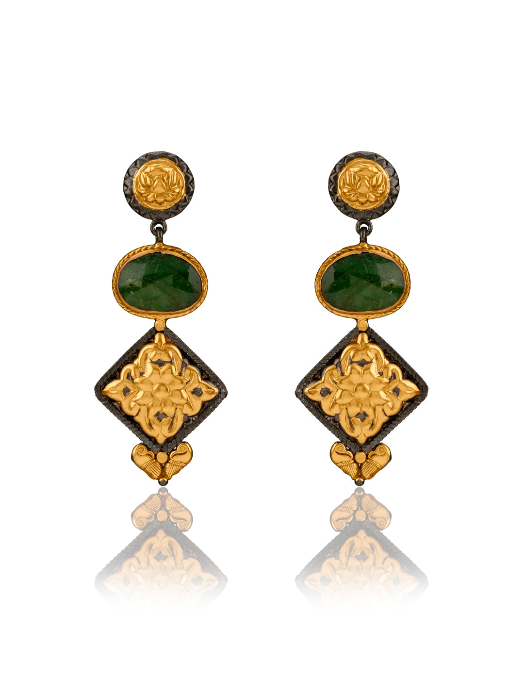 NB Signature Green Sapphire Dual Tone Chitai Earrings view 1