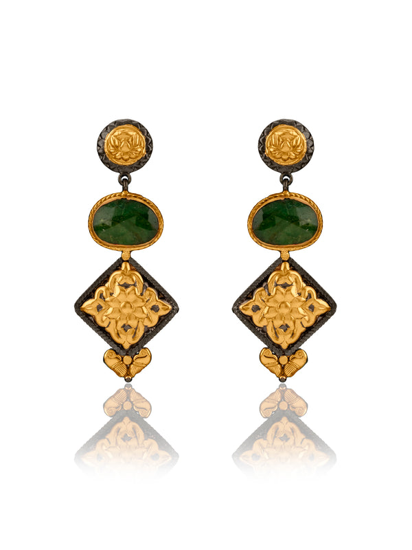 NB Signature Green Sapphire Dual Tone Chitai Earrings