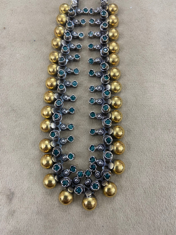 925 Silver Anklets with Green Onyx Gemstone and 22K Gold Plating (1 Pair)