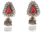 925 Sterling Silver Checker and Red Coral Jhumkis