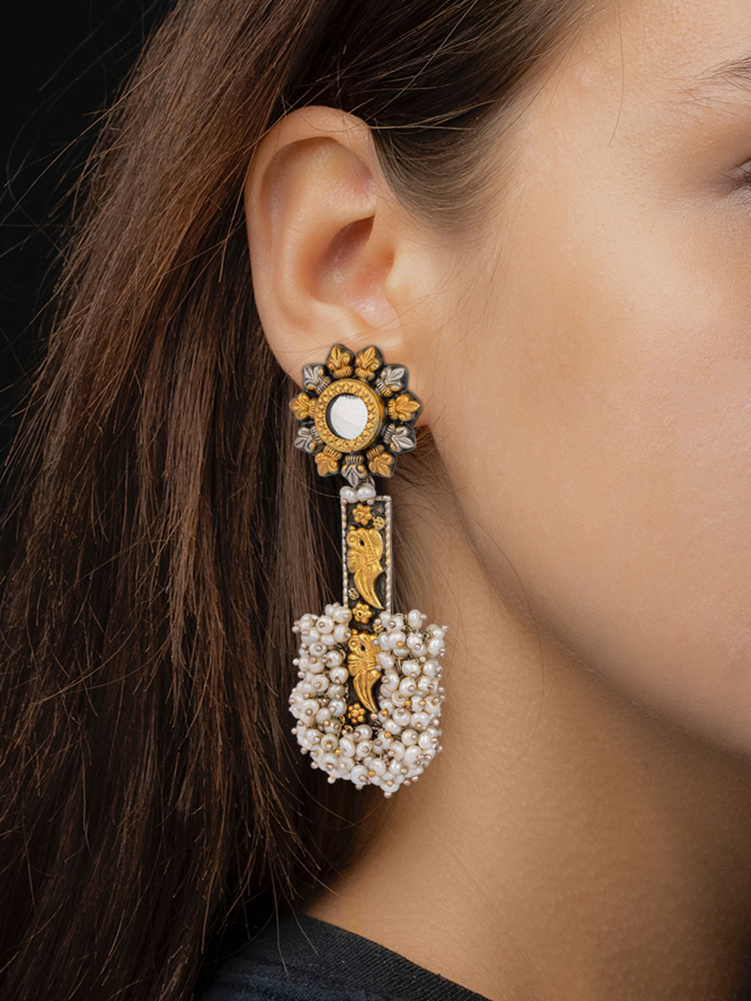925 Sterling Silver Two Tone Twin Peacock Fusion Earringss view 2