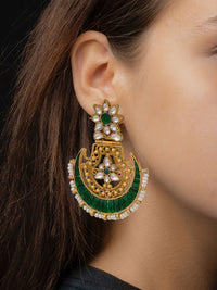 925 Sterling Silver Gold Plated Kundan Chaandbali Earrings view 4