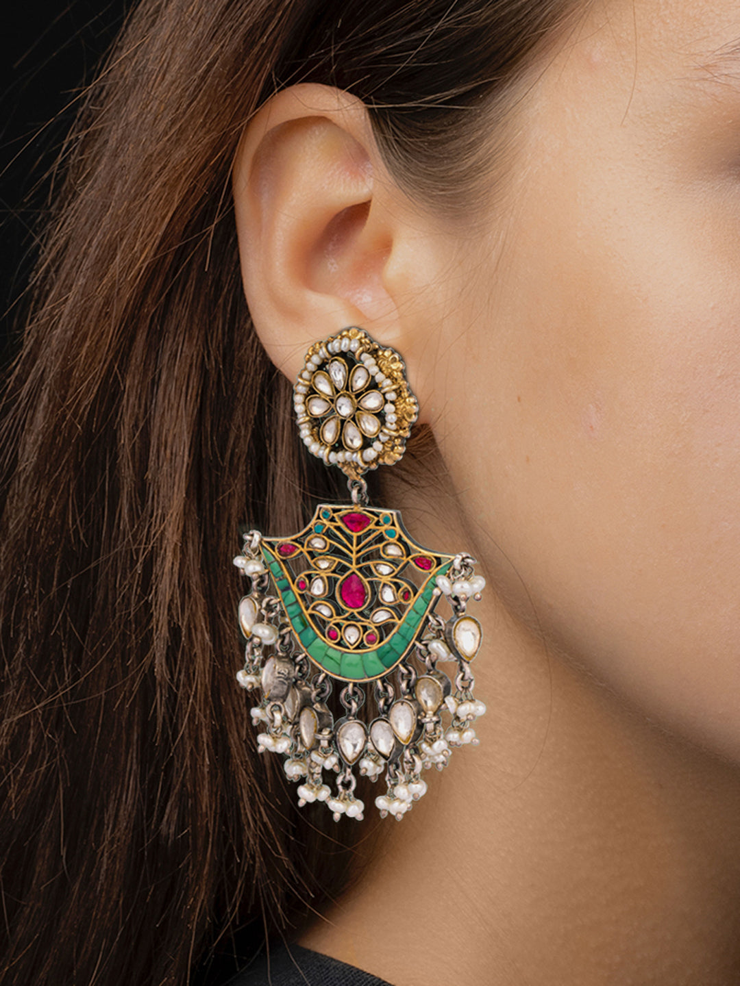 925 Sterling Silver Signature Kundan Chaandbali view 2