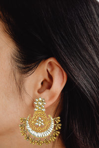 925 Silver Gold Plated White Kundan Chandbali with Ghungroos view 6