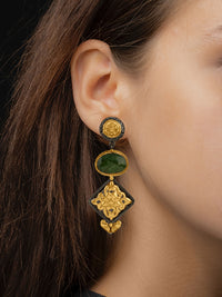 NB Signature Green Sapphire Dual Tone Chitai Earrings view 2