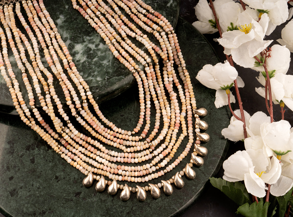 925 Sterling Silver Pink Opal Beaded Necklace view 1