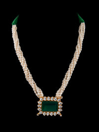 925 Sterling Silver 22K Gold Plated Pearl Beaded Necklace With Green Onyx Gemstone and White Kundan view 5