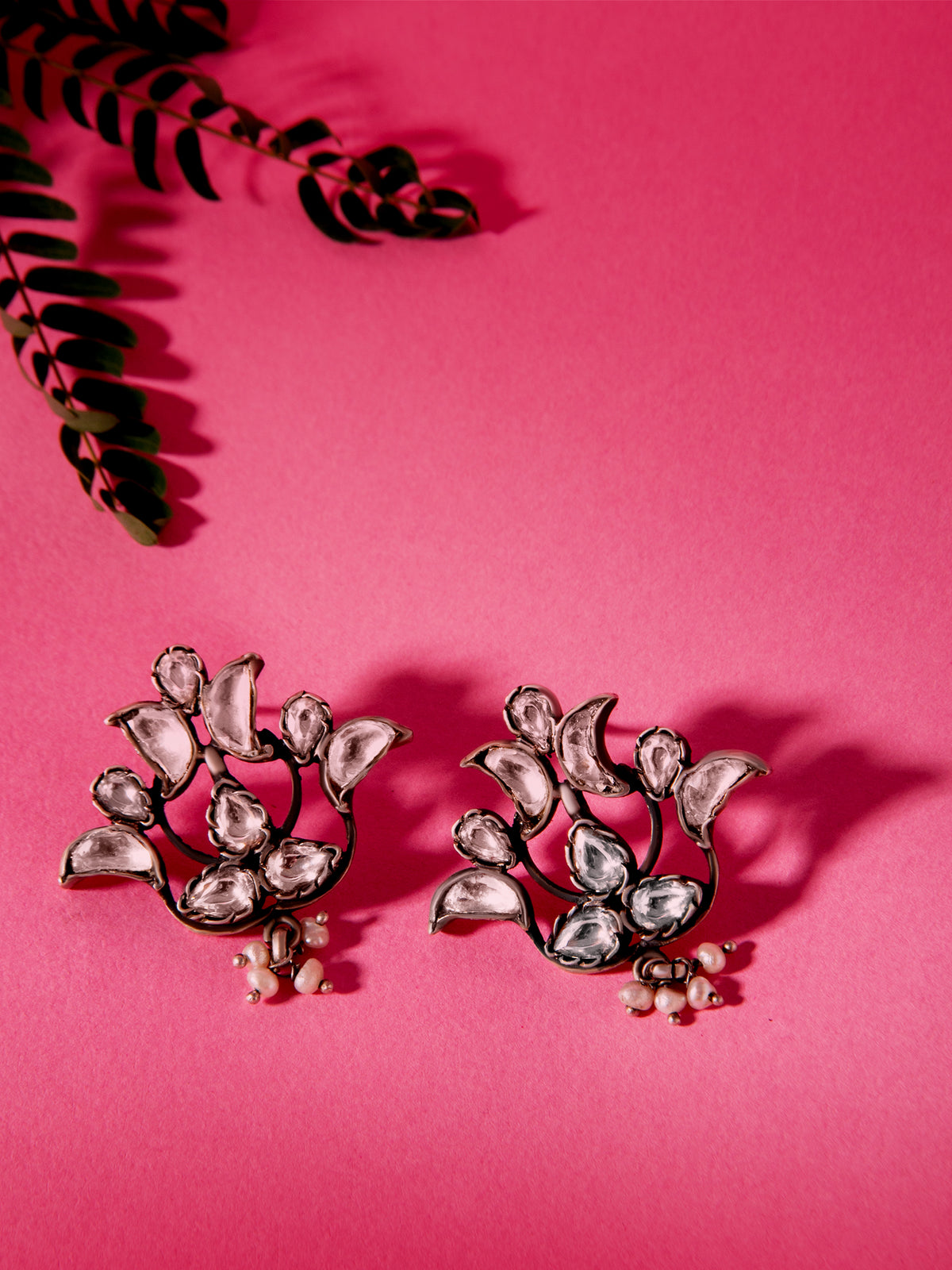 Silver Floral Kundan Studs view 2