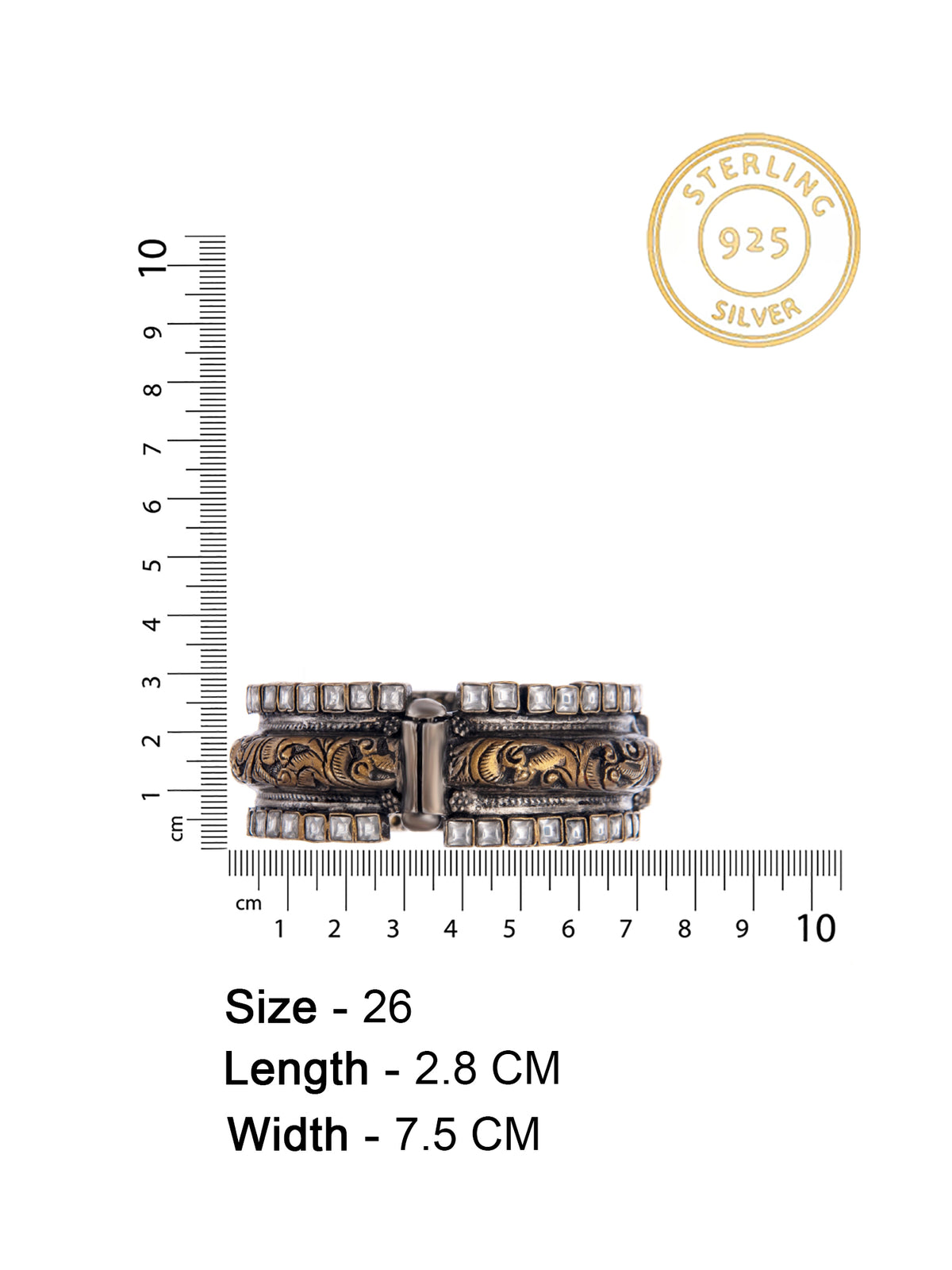 Svarnam Peacock Two Tone Kundan Bangle view 7
