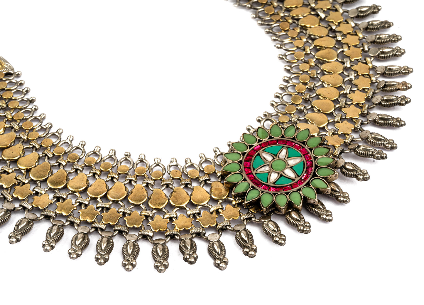 925 Sterling Silver Two Tone Necklace with Kundan Motif