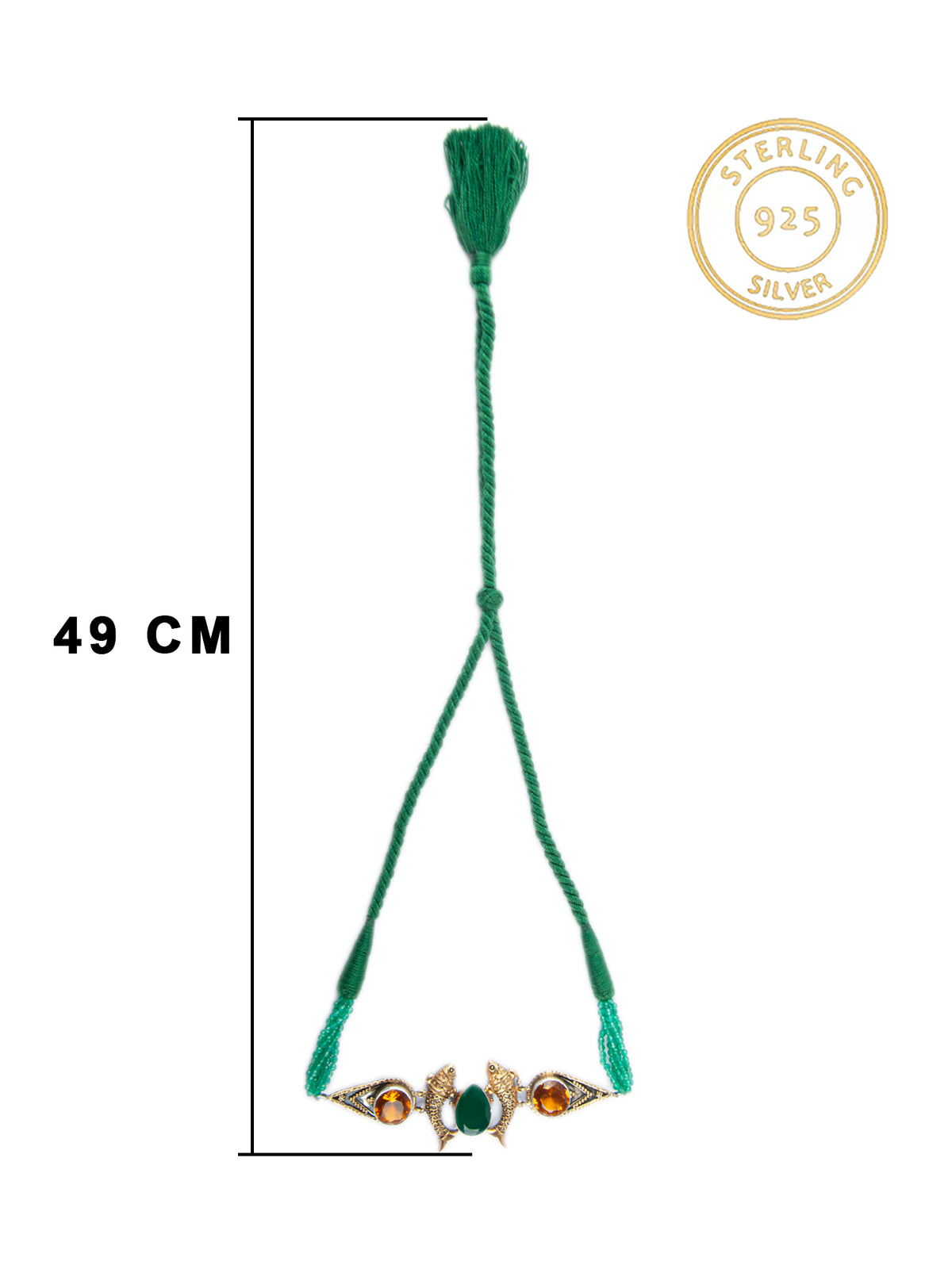 925 Sterling Silver Fusion Two Tone Fish Choker with Green Onyx view 4