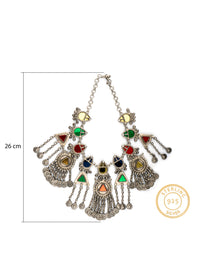 925 Sterling Silver Oxidized Multicolored Glass Necklace view 4
