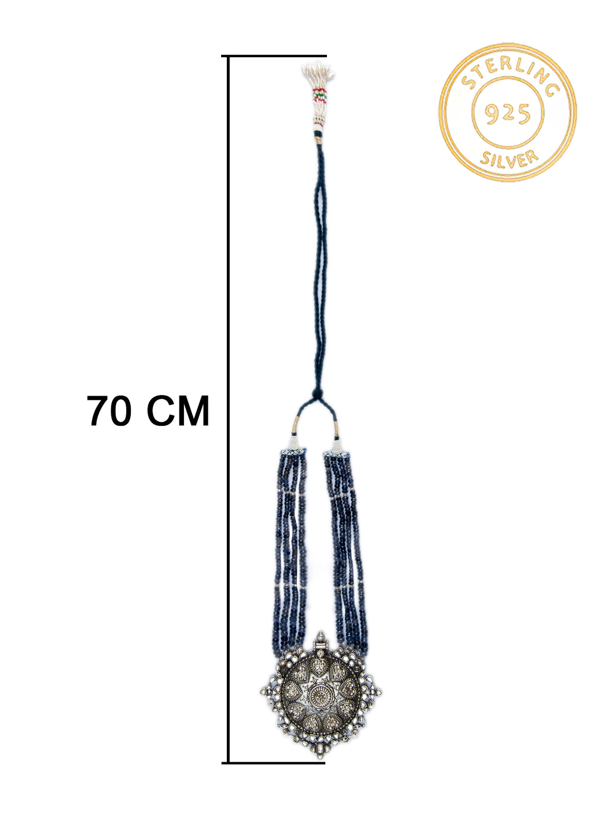 925 Sterling Silver AAA+ Quality Iolite Gemstone Beaded Necklace With Kundan and Pearl view 4