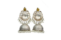 Silver Jhumkis with Pearls view 2