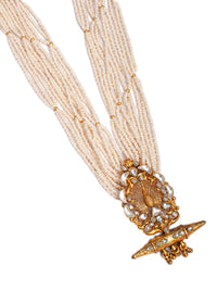 925 Sterling Silver 22K Gold Plated Pearl Beaded Peacock Design Statement Necklace With White Kundan view 3