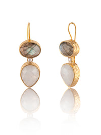 925 Sterling Silver Gold Plated Fish Hook Earrings with Labradorite and Rainbow Moonstone view 5