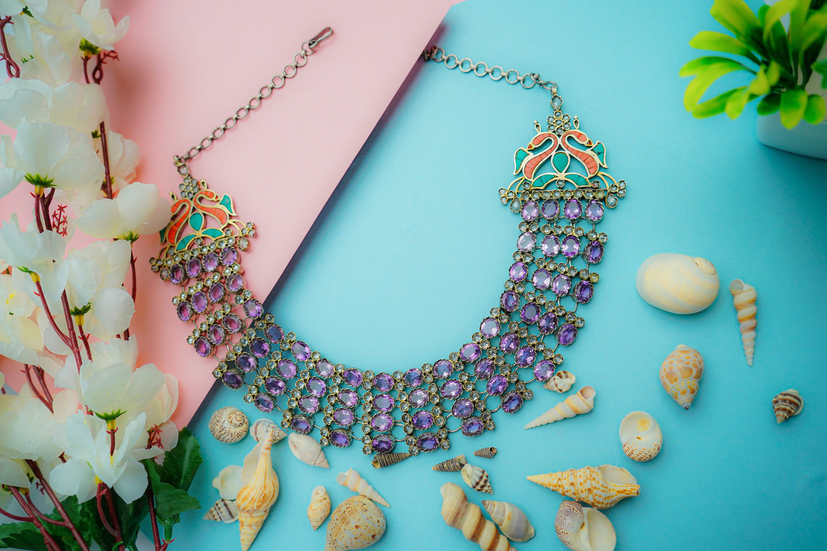925 Silver Statement Necklace with Amethyst Gemstone view 3