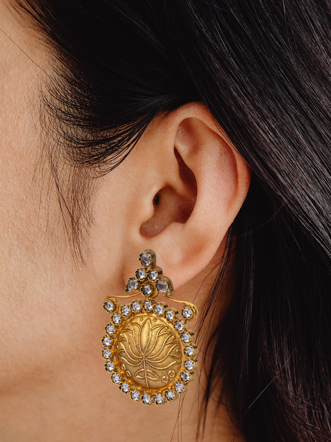 925 Sterling Silver Gold Plated Lotus Earrings view 2