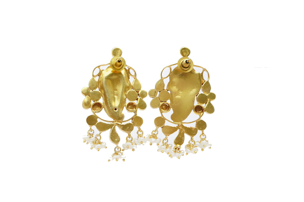 Silver Gold Plated Peacock Earrings with Kundan and Ruby view 2