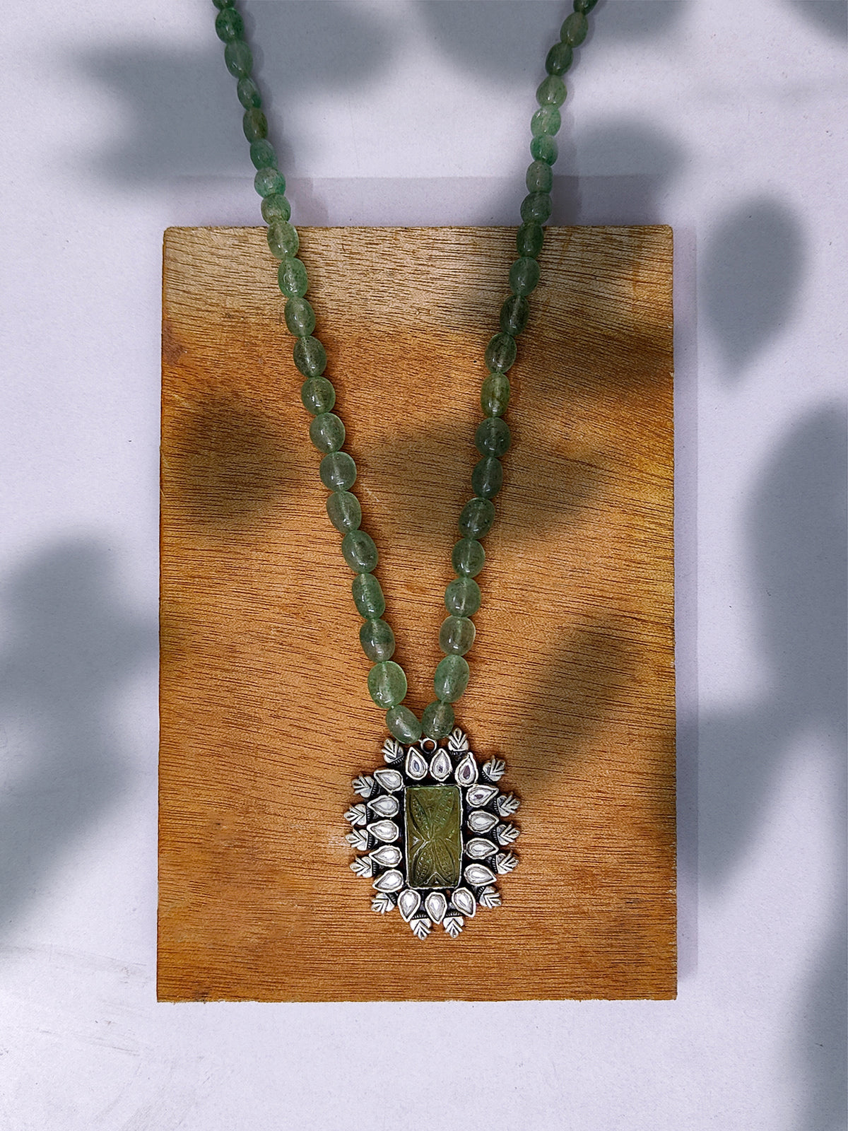 925 Sterling Silver Two Tone 22K Gold Plated Green Strawberry Beaded Necklace With Green Gemstone and White Crystal view 2