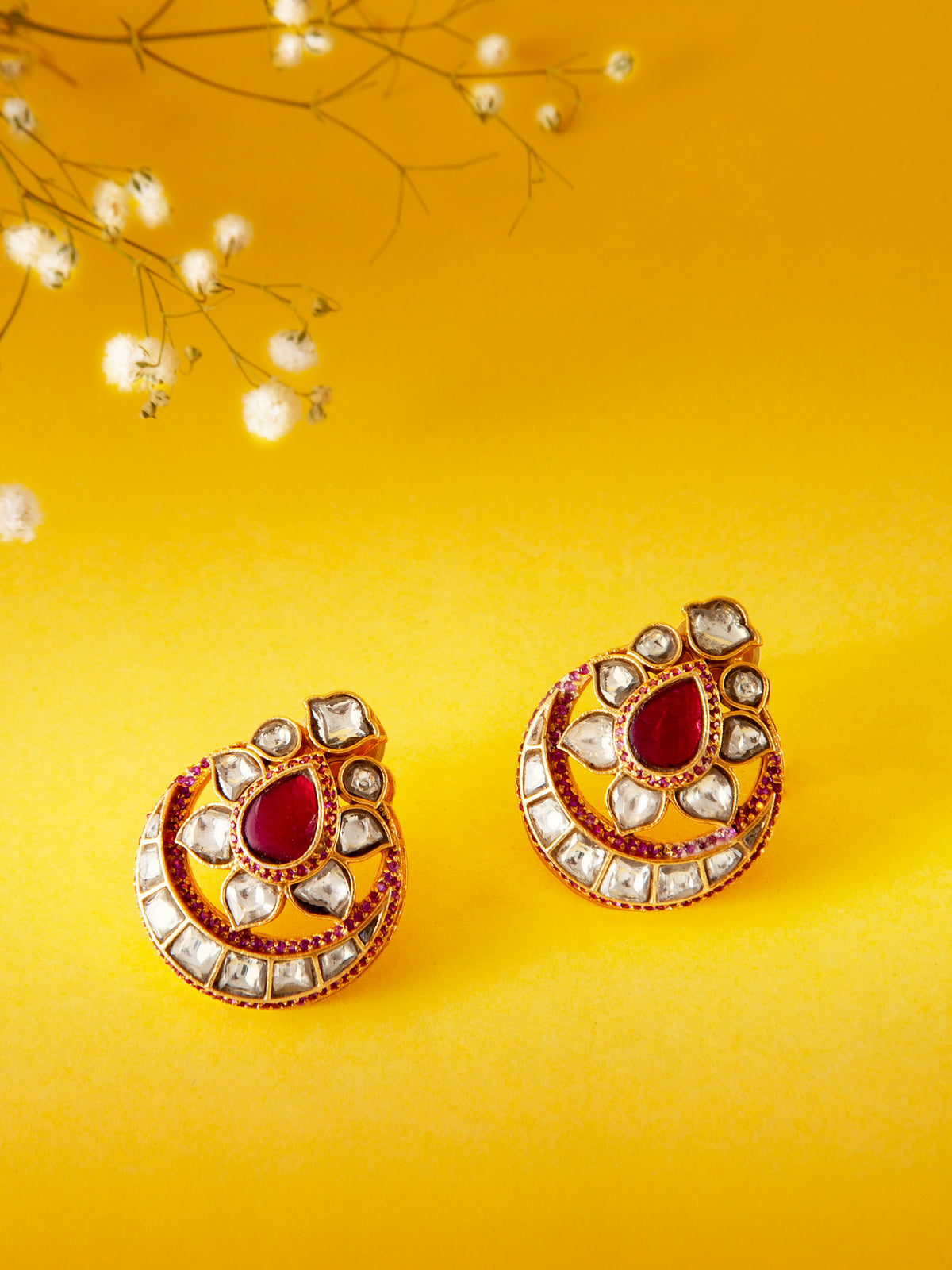 Svarnam Red and White Kundan Studs view 1