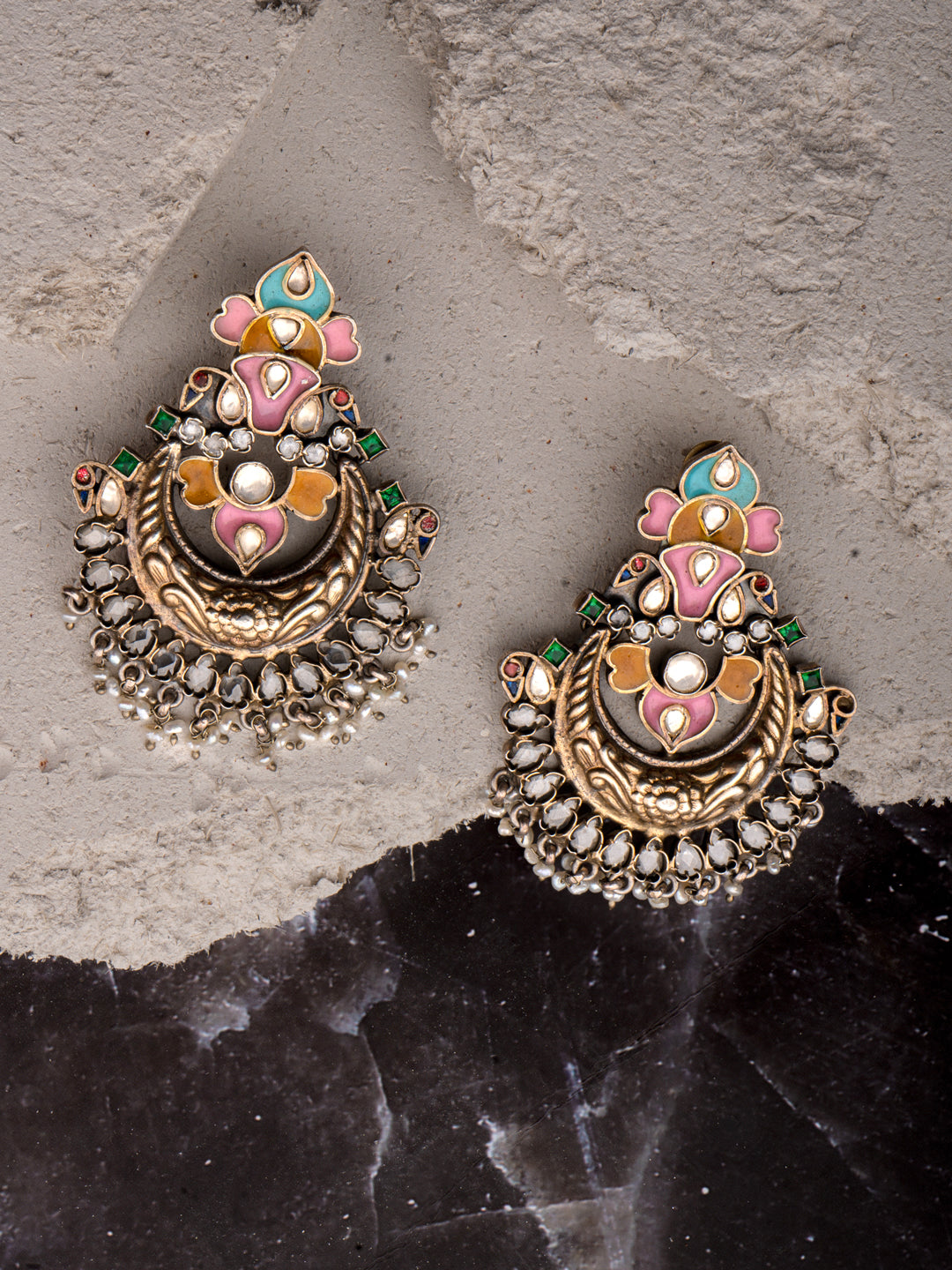 925 Sterling Silver Two Tone Meenakari Chaandbali view 3
