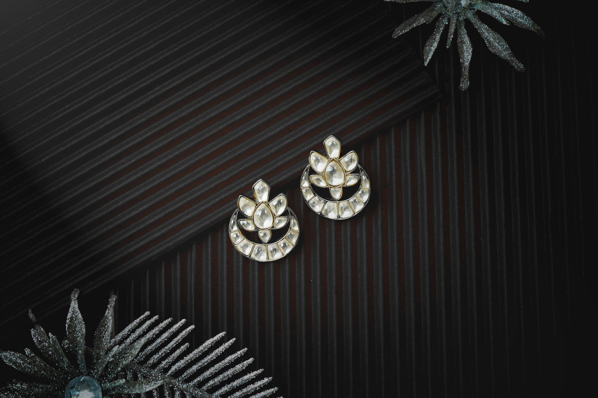 Neeta Boochra Signature Silver Chandbali Kundan Studs view 3