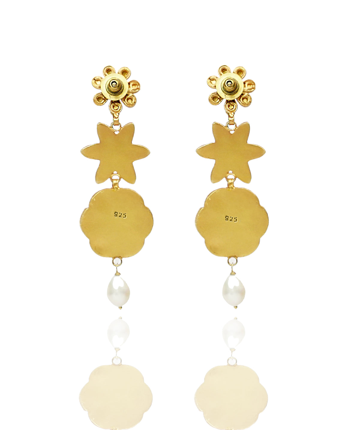 925 Silver Gold Plated Floral Earrings view 3