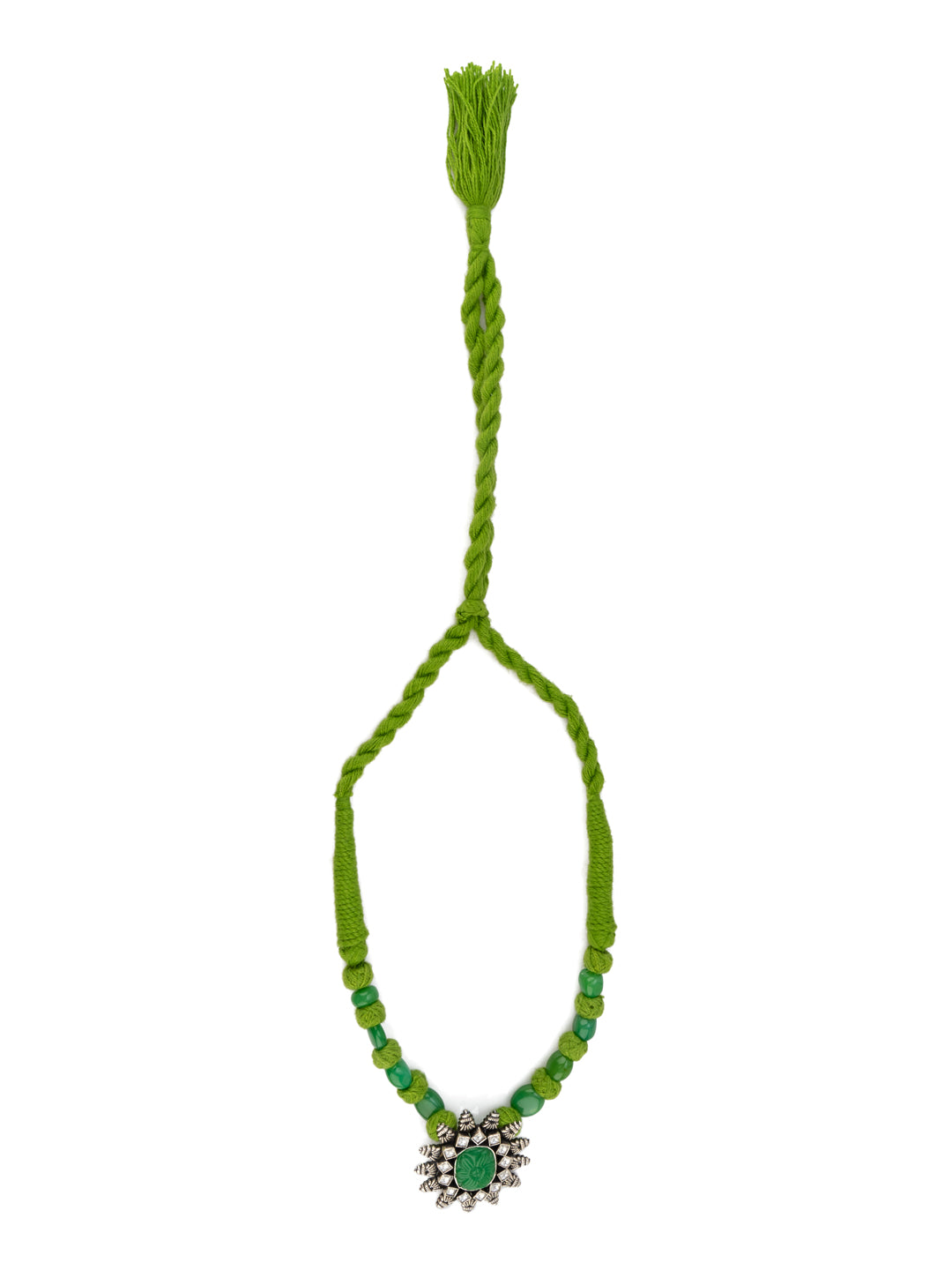 Green Carved Stone Necklace with Kundan view 1