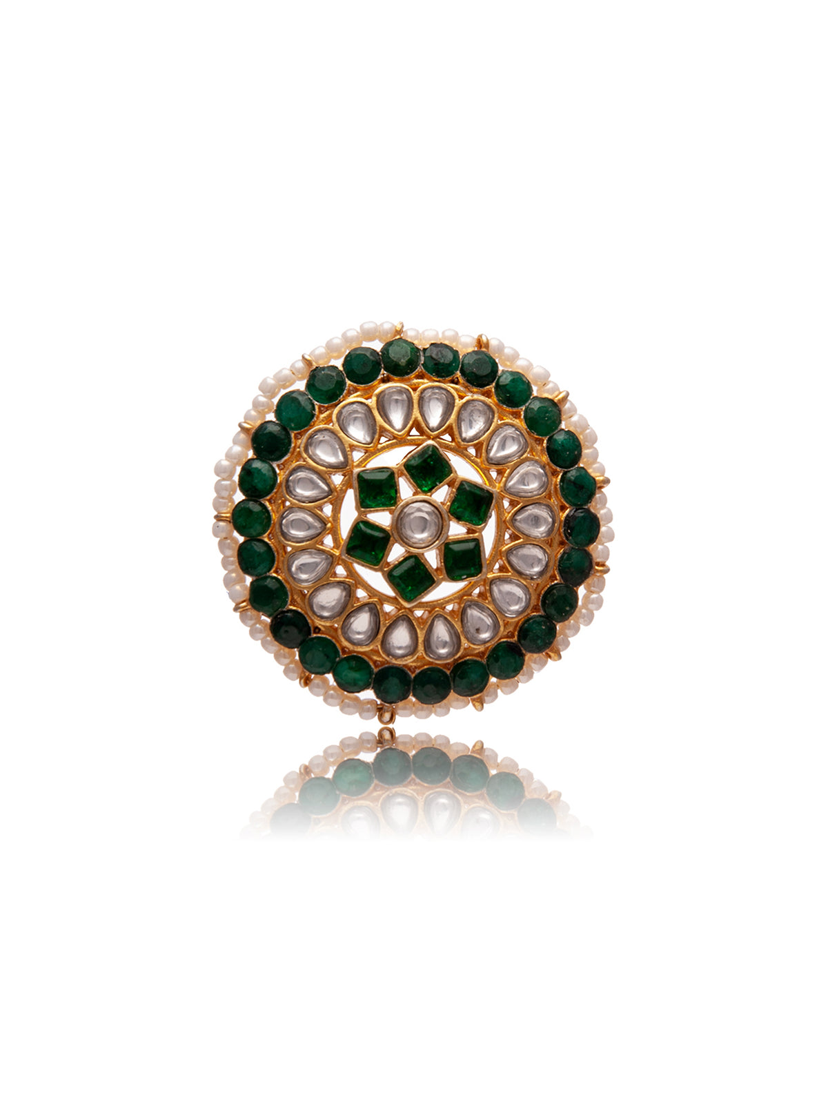 Svarnam Round Kundan Ring view 3