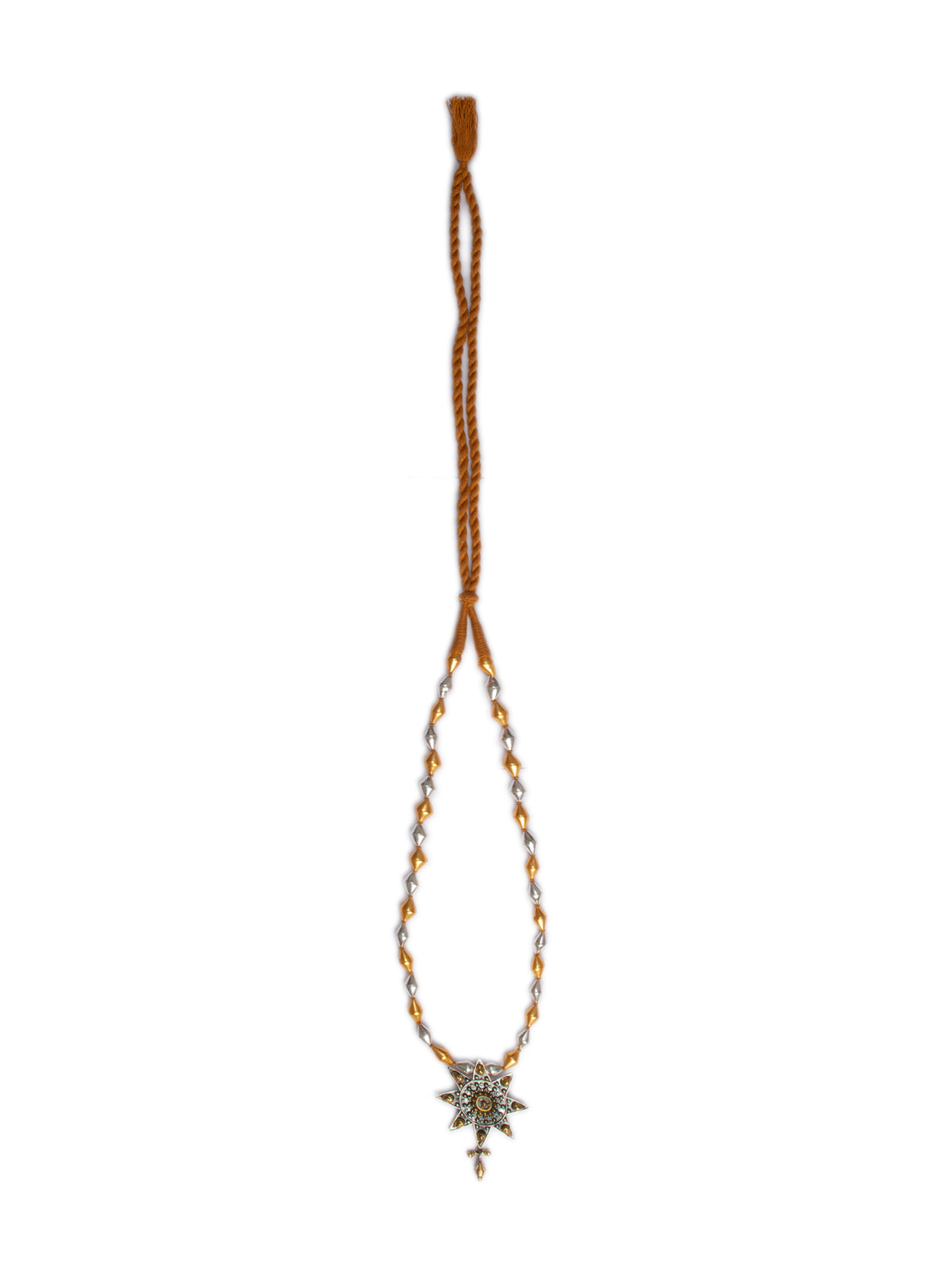 925 Sterling Silver Two Tone 22K Gold Plated Dholki Necklace With Star Design view 6