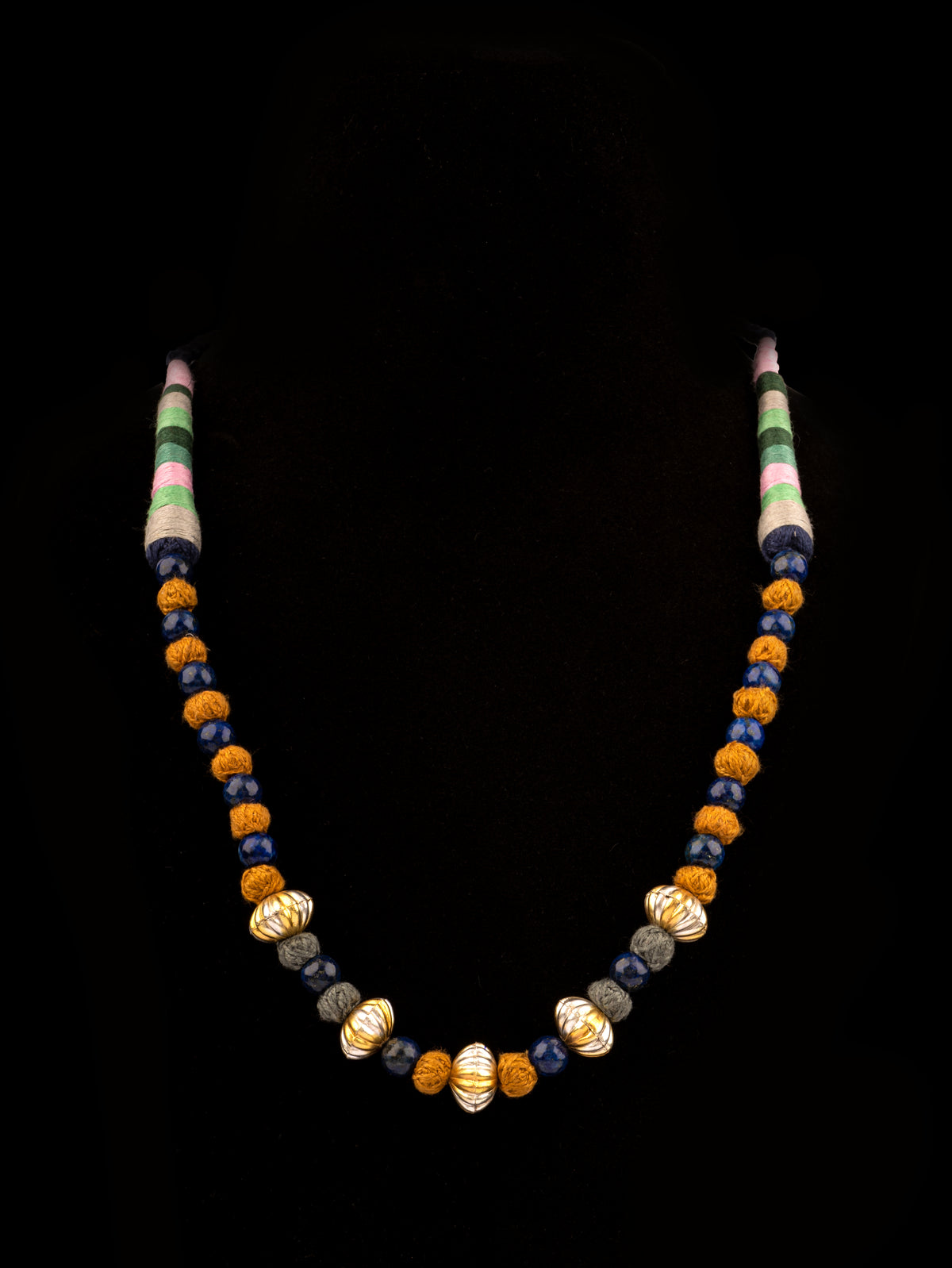 925 Sterling Silver Blue Lapis Beaded Multicolored Necklace view 1