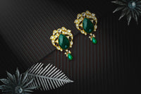 Silver Gold Plated Earrings with Green Stone and Kundan view 3